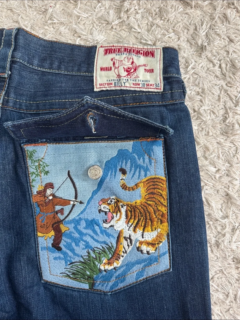 True Religion Dark Blue Embroidered Back-Pocket Jeans